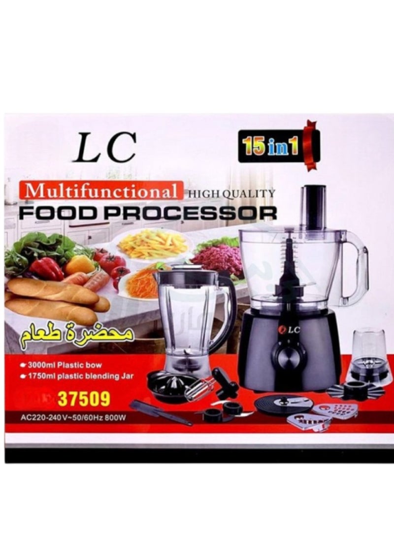 ال سي محضر طعام متعدد الوظائف 800 واط، 15 في 1، سعة 1.75 لتر، 800 واط، DLC 37509، أسود/شفاف - Image 3